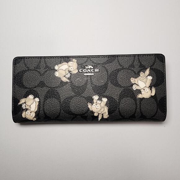 NWT Coach CC927 Creatures Happy Dog Slim Black Multi Wallet v3